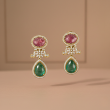 Noor Drops Earrings – Green & Pink Stone Artificial Drop Earrings | Noor by Ornista