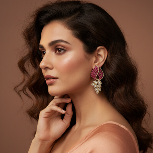 Rosa Earrings – Pink Kundan Drop Artificial Earrings | Noor by Ornista