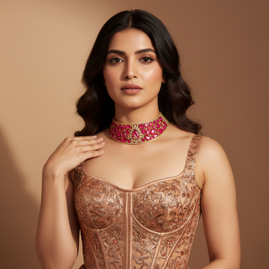 Taj Polki Choker Necklace Set – Pink Polki Artificial Jewellery | Noor by Ornista