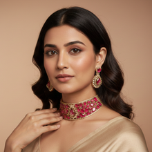 Taj Polki Choker Necklace Set – Pink Polki Artificial Jewellery | Noor by Ornista