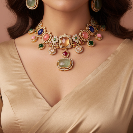 Zara Necklace – Multicolour Kundan Style Artificial Necklace Set for Wedding & Festive Wear