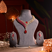 Mehr Necklace – Gold-Plated Pink & White Stone Artificial Necklace Set for Bridal & Wedding Wear