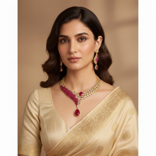 Mehr Necklace – Gold-Plated Pink & White Stone Artificial Necklace Set for Bridal & Wedding Wear