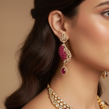 Mehr Necklace – Gold-Plated Pink & White Stone Artificial Necklace Set for Bridal & Wedding Wear