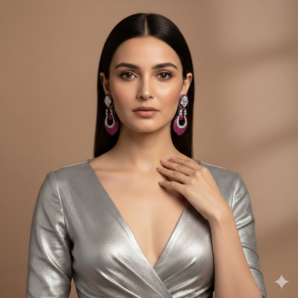 Sitara Dangles Earrings – Pink Crystal Artificial Dangle Earrings | Noor by Ornista