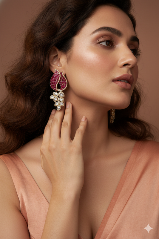 Rosa Earrings – Pink Kundan Drop Artificial Earrings | Noor by Ornista
