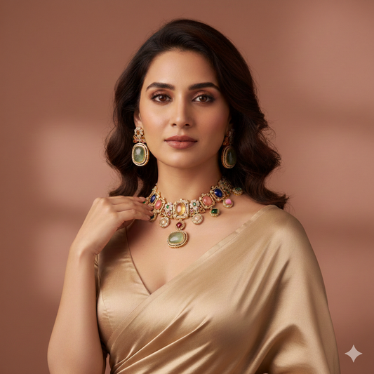 Zara Necklace – Multicolour Kundan Style Artificial Necklace Set for Wedding & Festive Wear