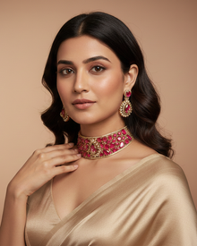 Taj Polki Choker Necklace Set – Pink Polki Artificial Jewellery | Noor by Ornista